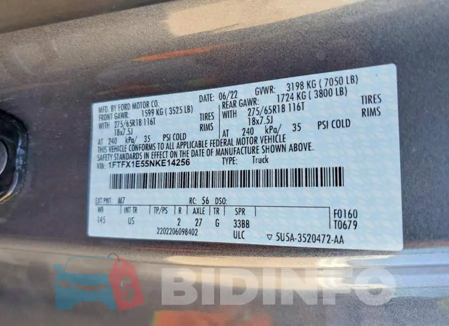 1FTFX1E55NKE14256 Photo# 12