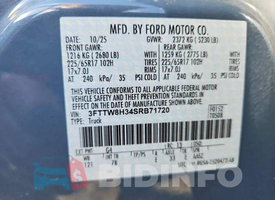 3FTTW8H34SRB71720 Photo# 12