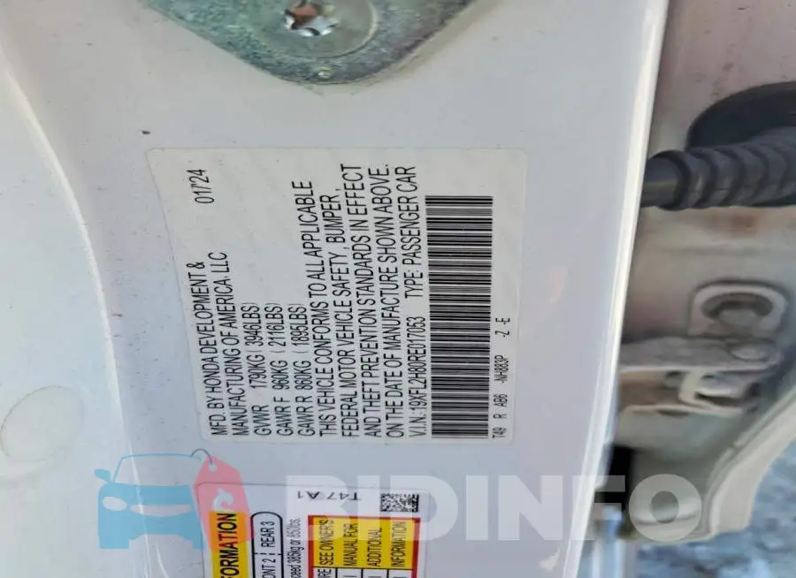 19XFL2H80RE017053 Photo# 12