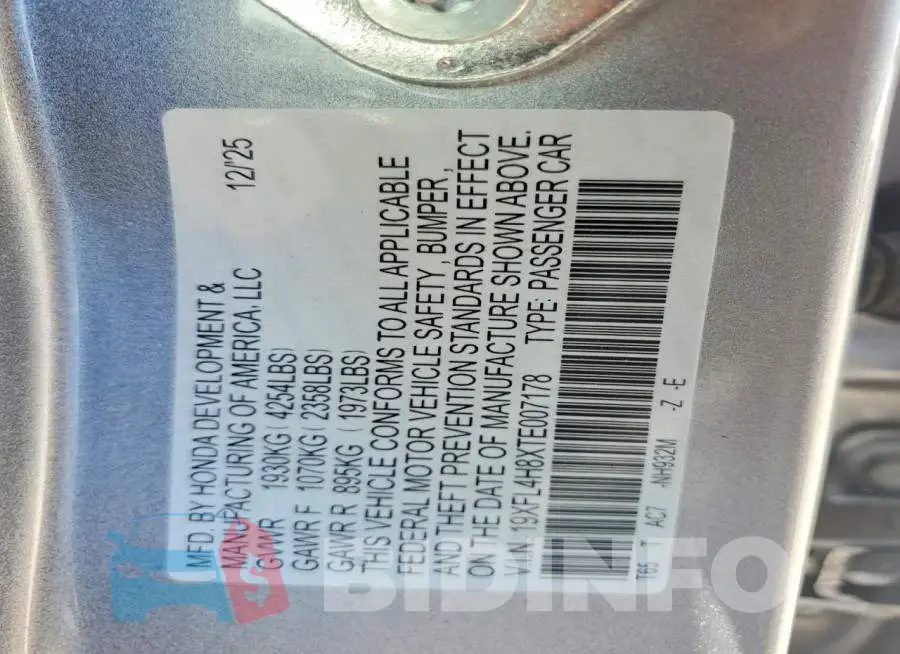 19XFL4H8XTE007178 Photo# 12