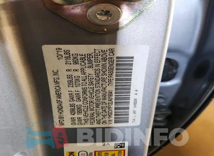 1HGCV1F12LA019041 Photo# 12