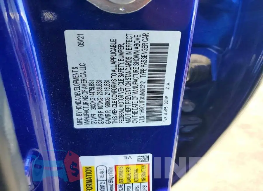 1HGCV1F34MA075212 Photo# 12