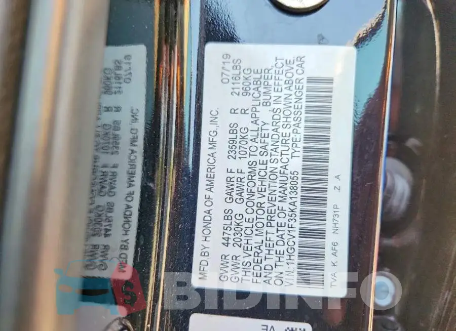 1HGCV1F35KA138055 Photo# 13