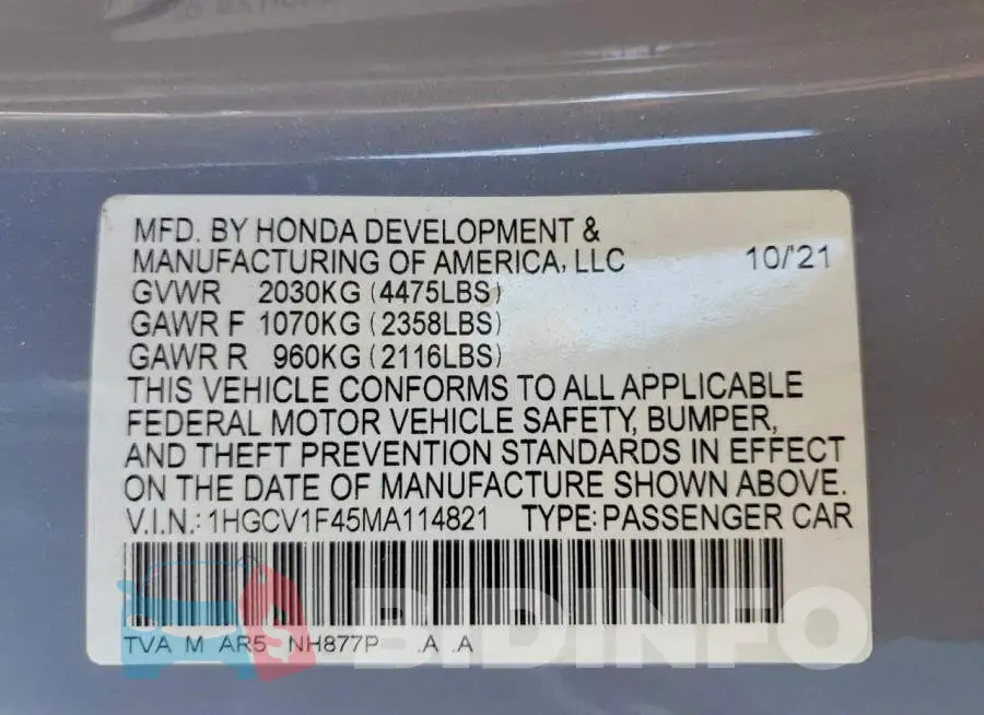 1HGCV1F45MA114821 Photo# 13