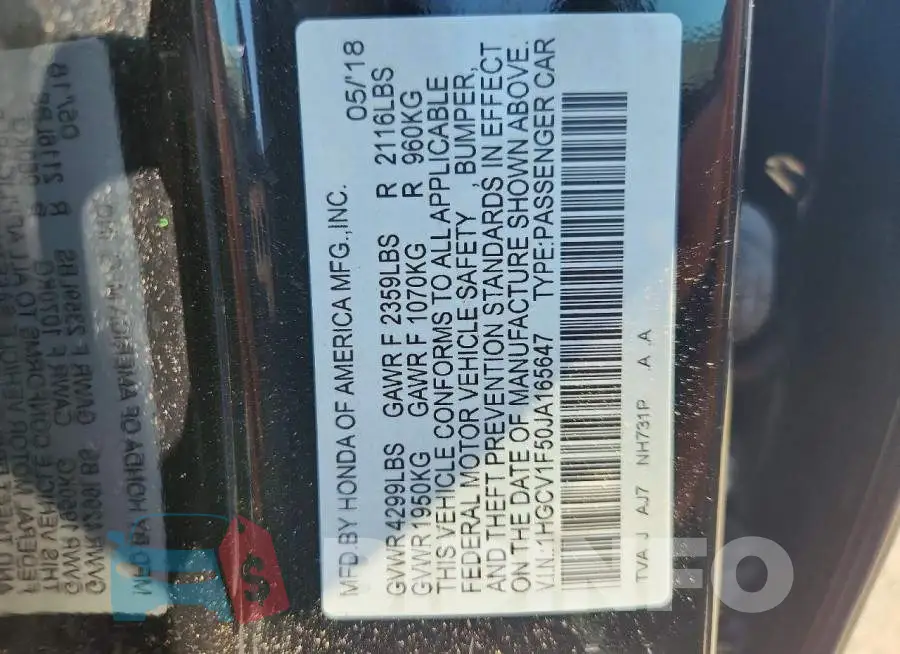 1HGCV1F50JA165647 Photo# 12