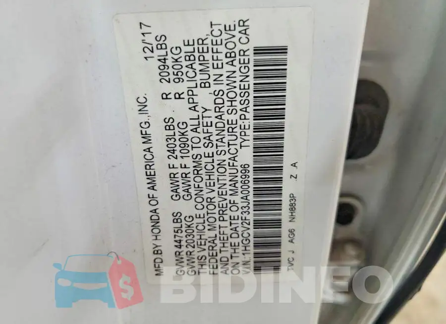 1HGCV2F33JA006996 Photo# 12