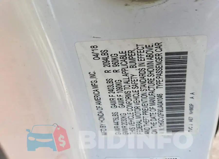 1HGCV2F90JA041046 Photo# 12