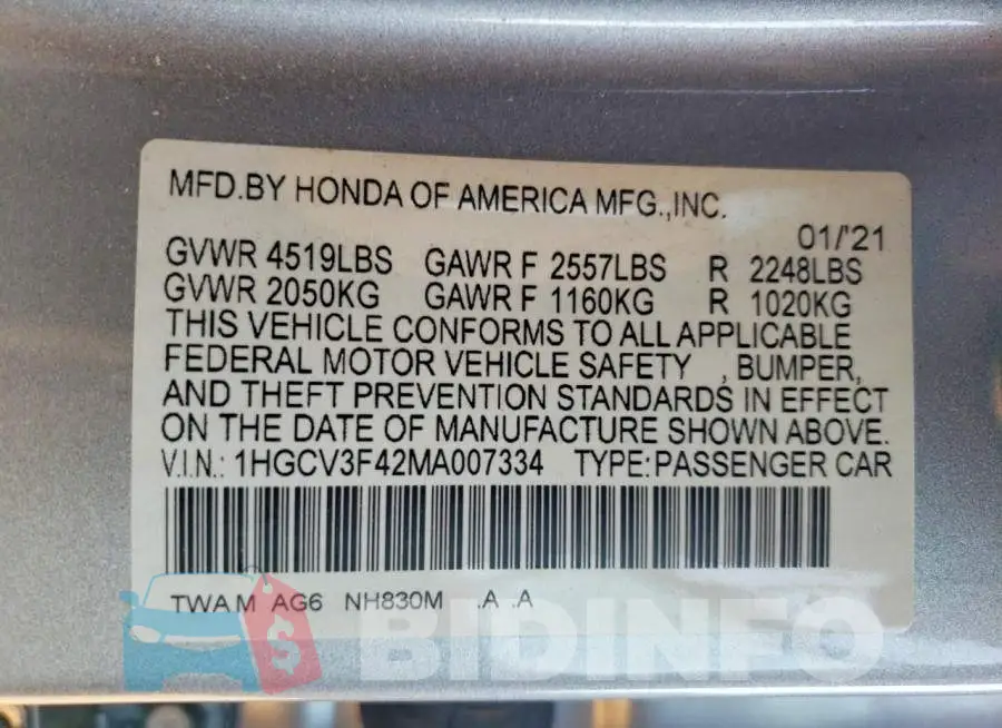 1HGCV3F42MA007334 Photo# 12