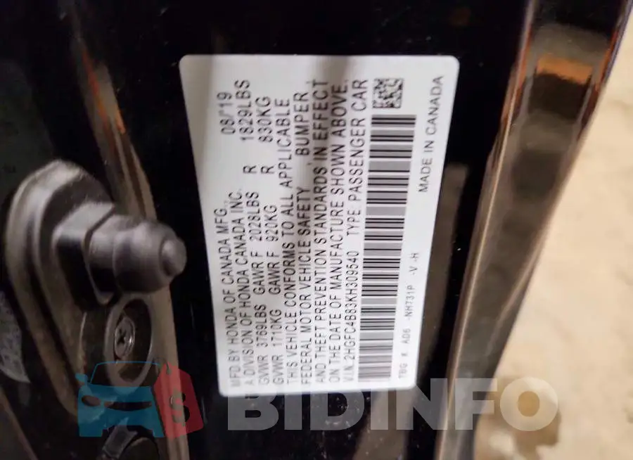 2HGFC4B83KH309540 Photo# 13