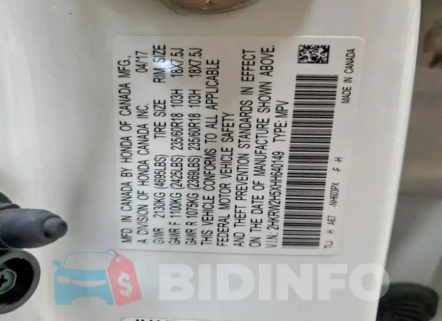 2HKRW2H5XHH640149 Photo# 14