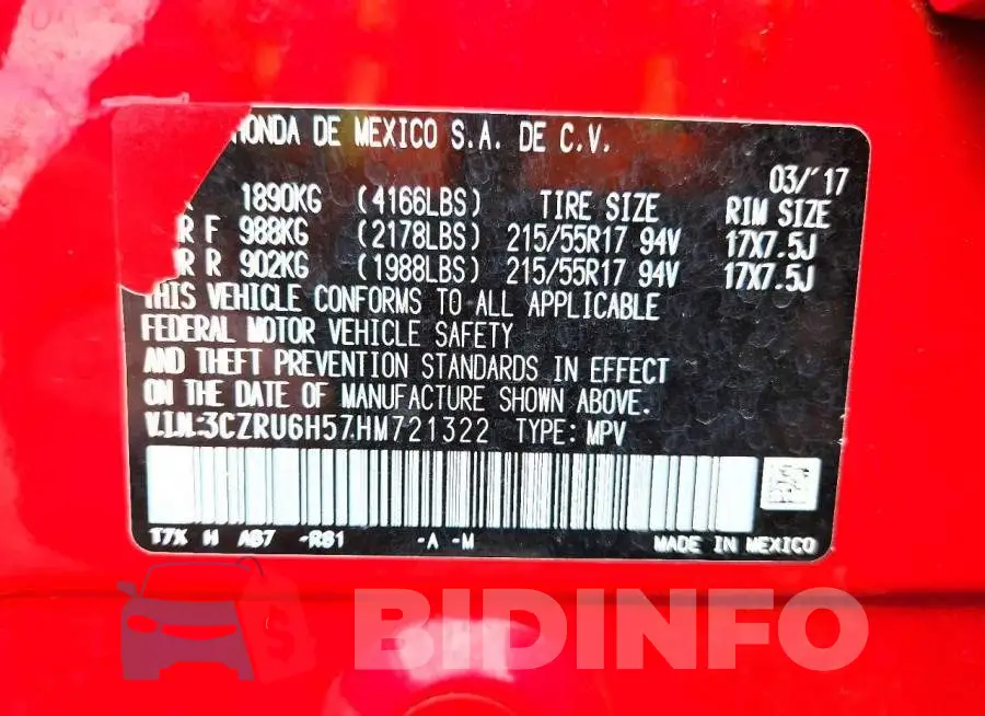 3CZRU6H57HM721322 Photo# 14