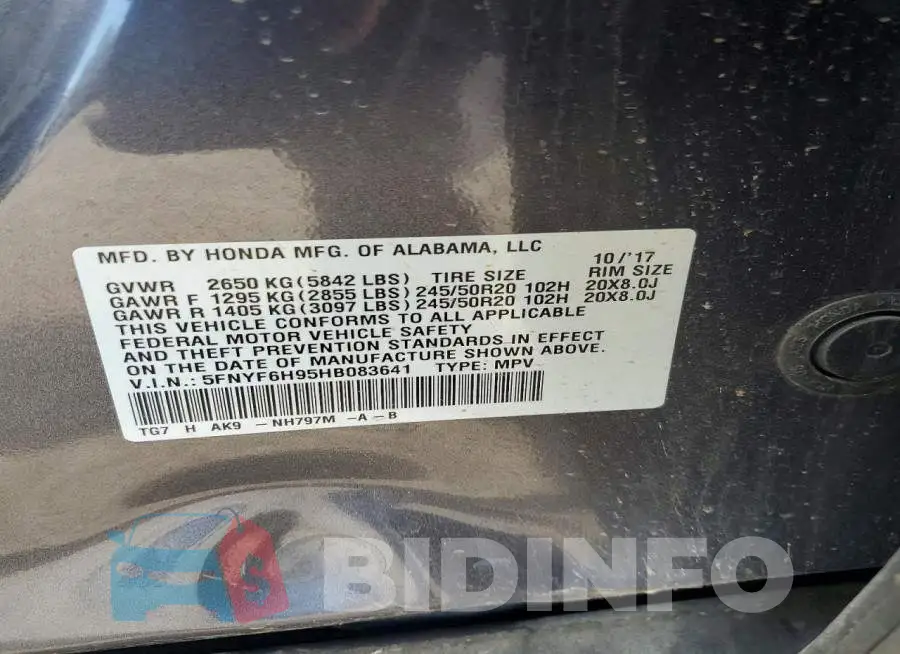 5FNYF6H95HB083641 Photo# 12