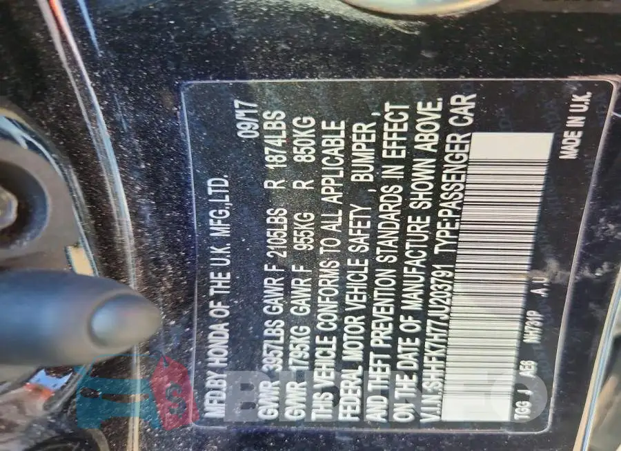SHHFK7H77JU203791 Photo# 12