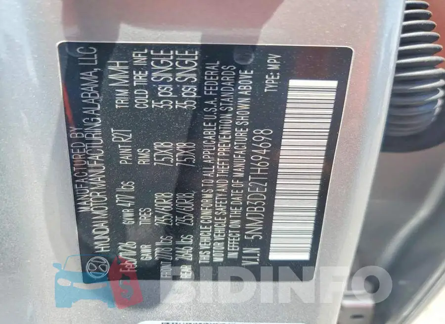 5NMJB3DE2TH694698 Photo# 14