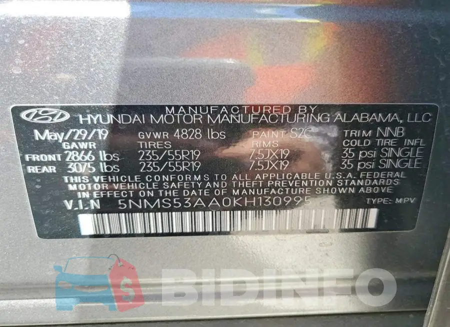 5NMS53AA0KH130995 Photo# 13