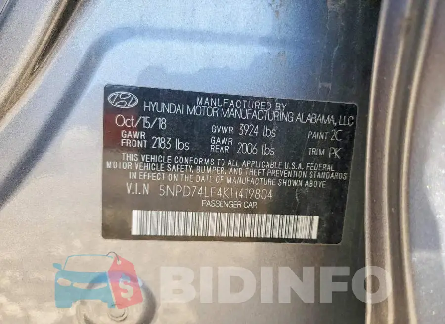 5NPD74LF4KH419804 Photo# 12