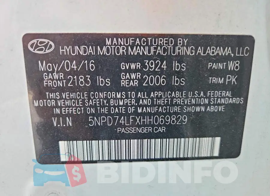 5NPD74LFXHH069829 Photo# 13