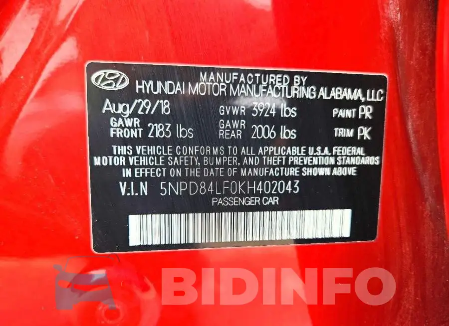 5NPD84LF0KH402043 Photo# 13