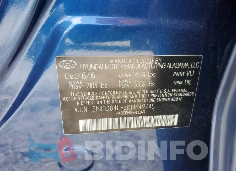 5NPD84LF3KH449745 Photo# 12