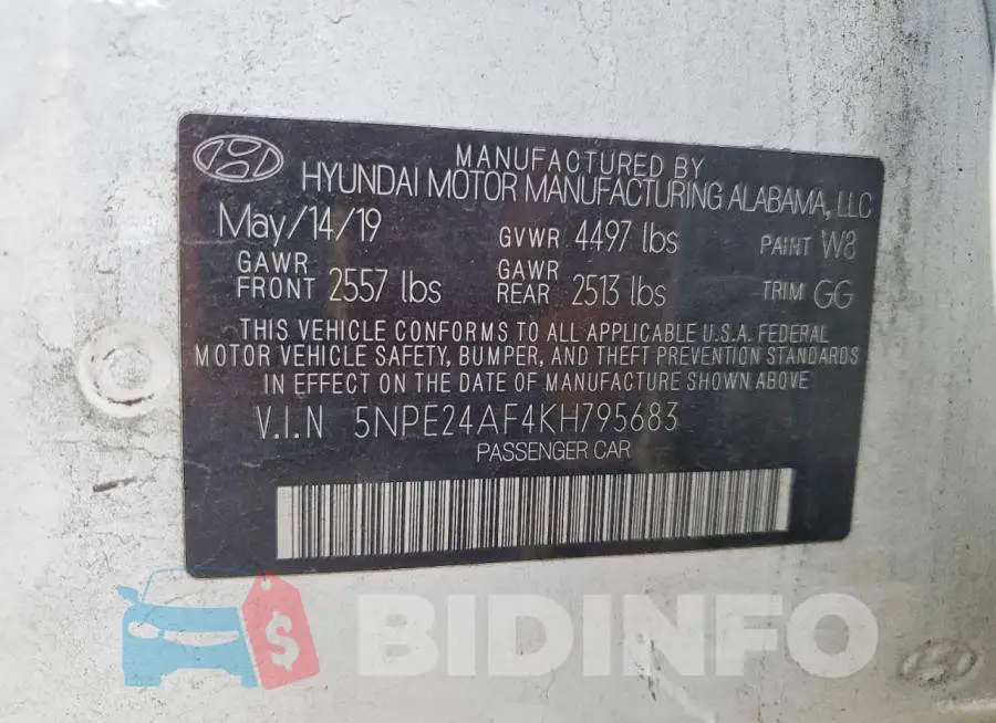5NPE24AF4KH795683 Photo# 13