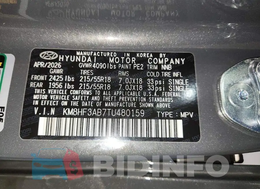 KM8HF3AB7TU480159 Photo# 13