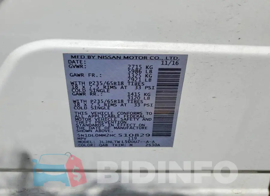 5N1DL0MM2HC510829 Photo# 13