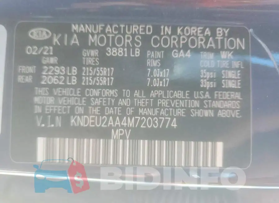 KNDEU2AA4M7203774 Photo# 14
