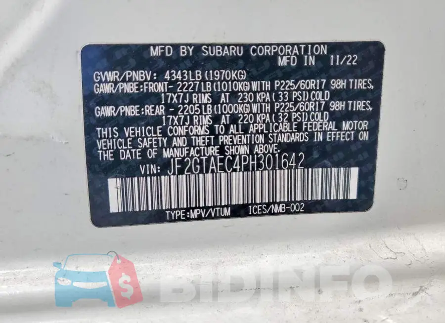 JF2GTAEC4PH301642 Photo# 13