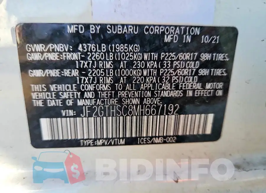 JF2GTHSC8MH667192 Photo# 13