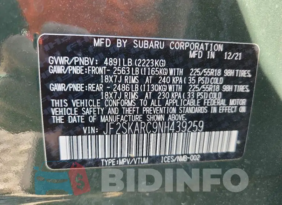JF2SKARC9NH439259 Photo# 13