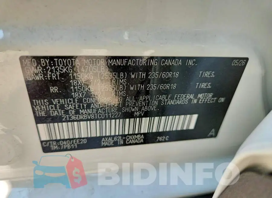 2T36DRBV8TC011227 Photo# 13