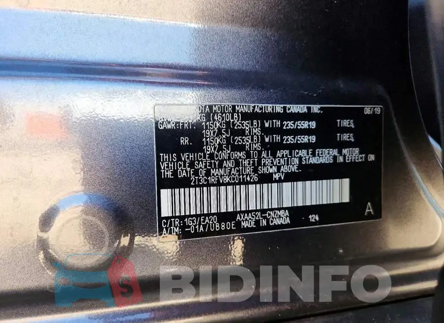 2T3C1RFV8KC011426 Photo# 13