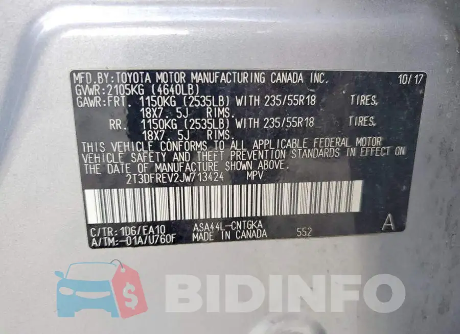 2T3DFREV2JW713424 Photo# 13