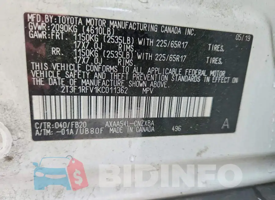 2T3F1RFV1KC011362 Photo# 14