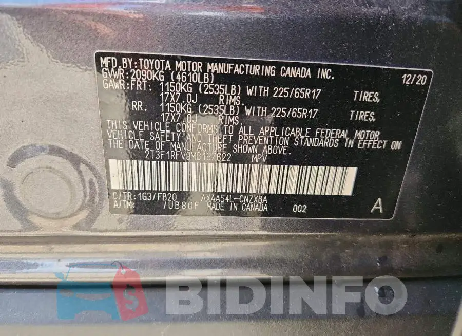 2T3F1RFV9MC167622 Photo# 12