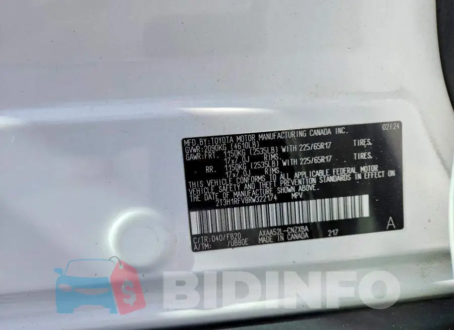 2T3H1RFV8RW322174 Photo# 13