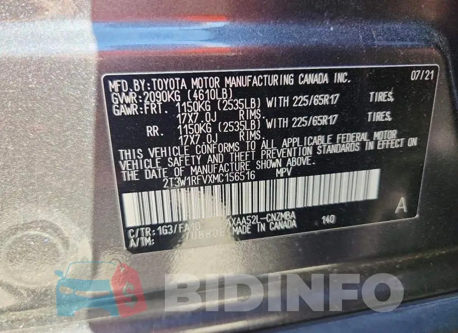 2T3W1RFVXMC156516 Photo# 12