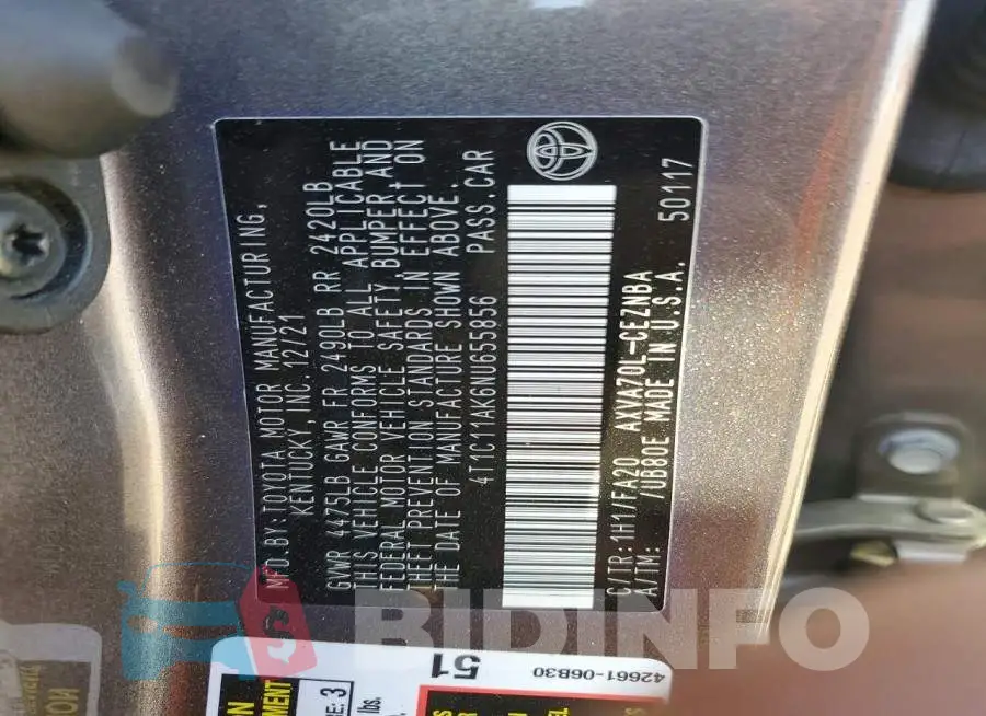 4T1C11AK6NU655856 Photo# 12