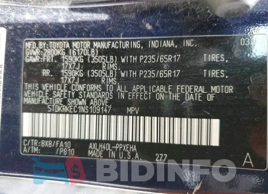 5TDKRKEC1NS109147 Photo# 13