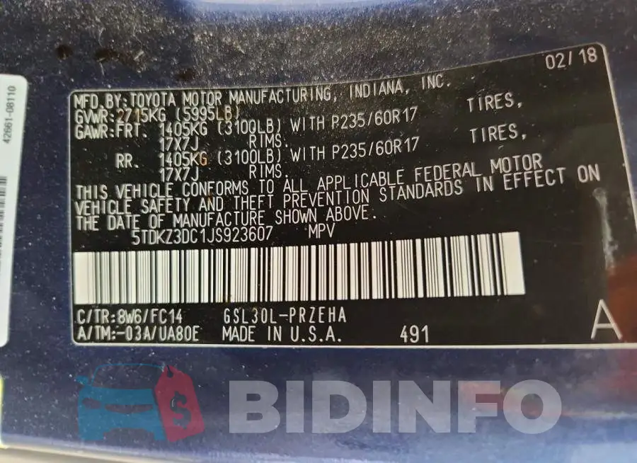 5TDKZ3DC1JS923607 Photo# 13