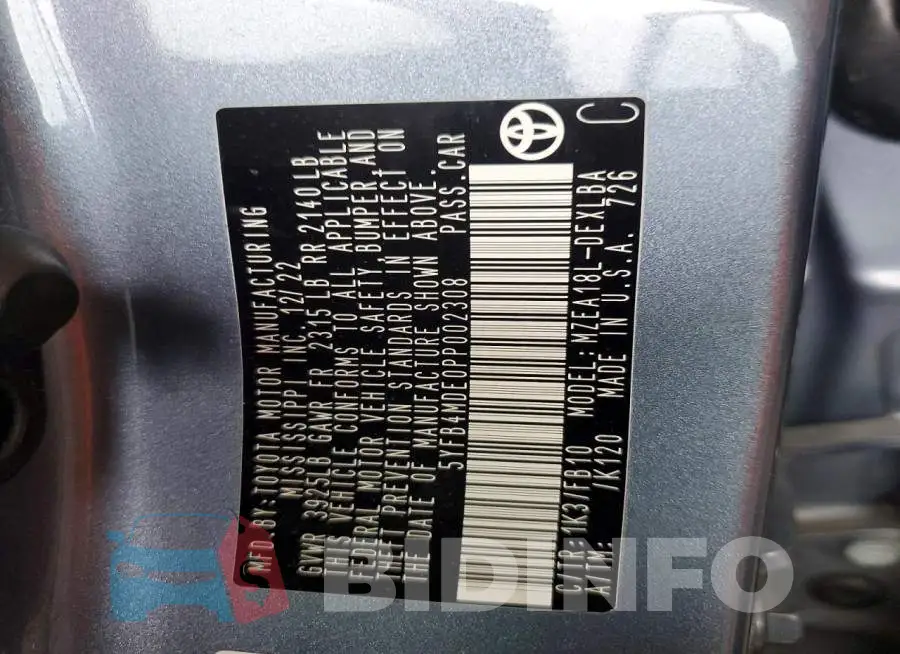 5YFB4MDE0PP002308 Photo# 12