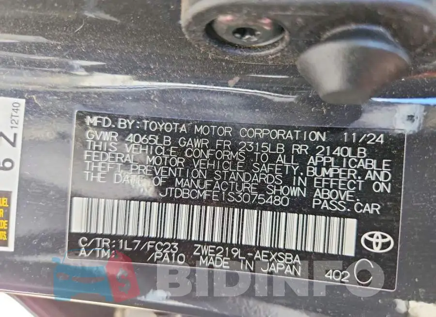 JTDBCMFE1S3075480 Photo# 12