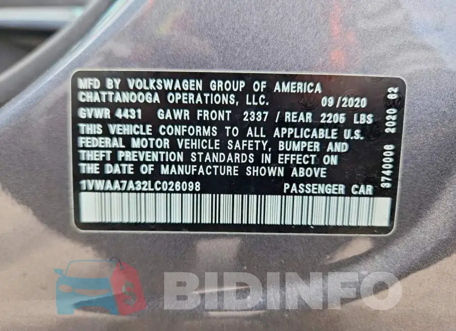 1VWAA7A32LC026098 Photo# 13