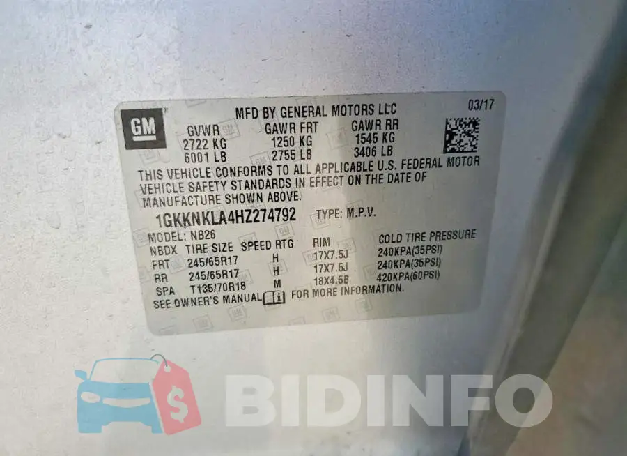 1GKKNKLA4HZ274792 Photo# 13