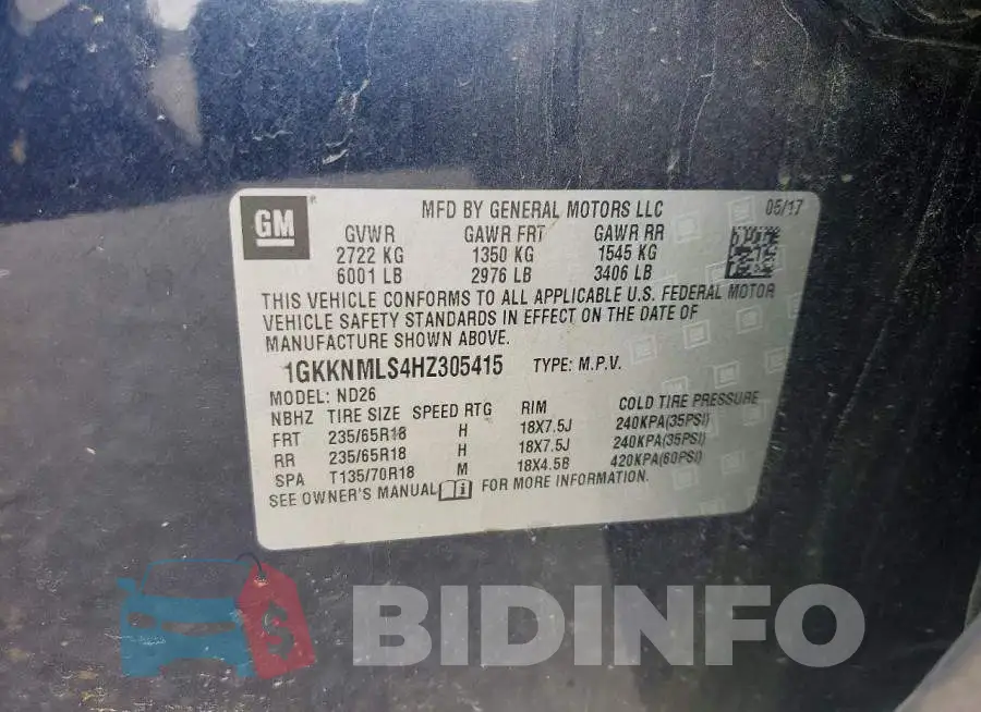 1GKKNMLS4HZ305415 Photo# 13