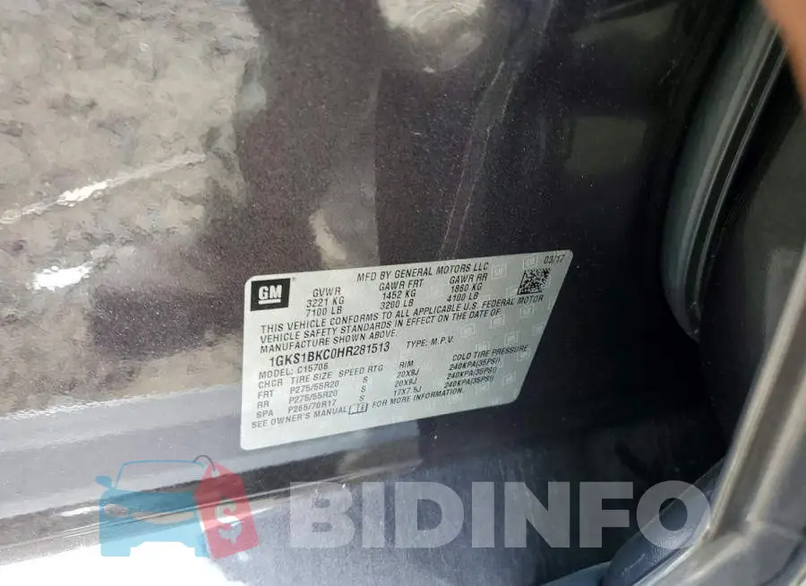 1GKS1BKC0HR281513 Photo# 13