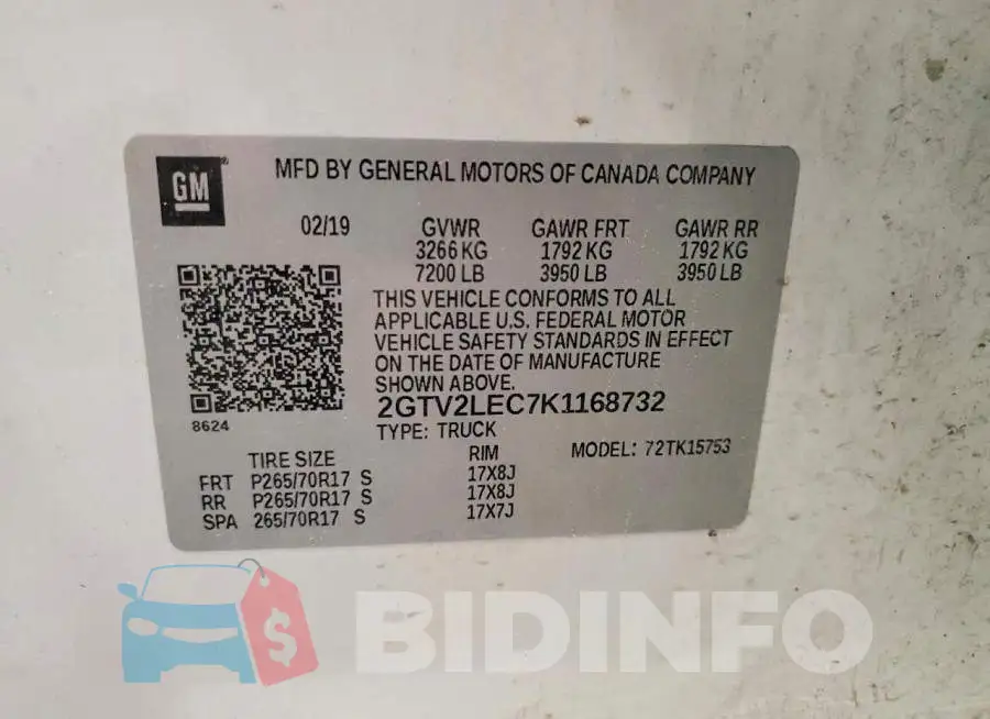 2GTV2LEC7K1168732 Photo# 12