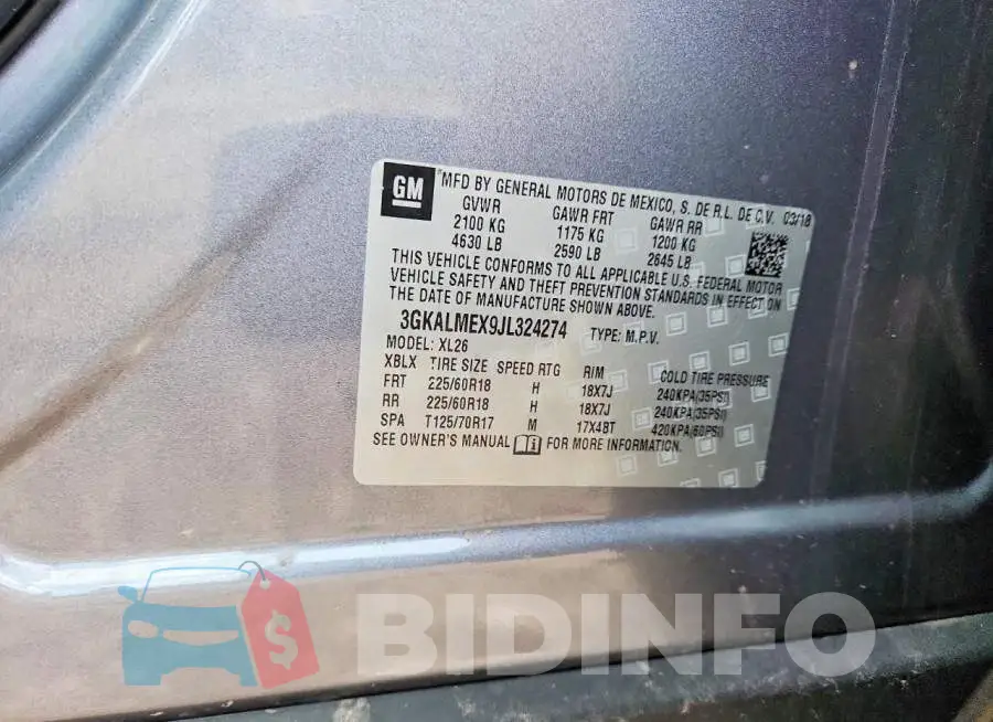 3GKALMEX9JL324274 Photo# 13