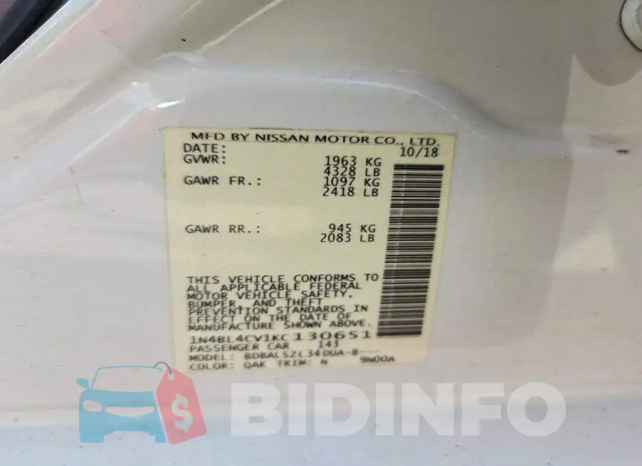 1N4BL4CV1KC130651 Photo# 12