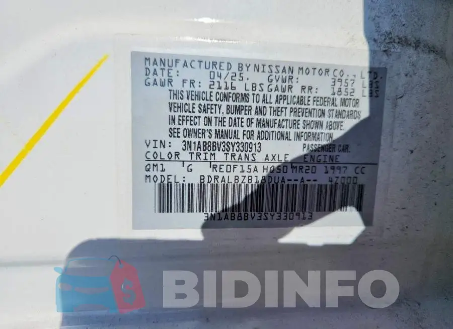 3N1AB8BV3SY330913 Photo# 12